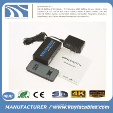 2x1 MINI METAL HDMI Switch 2Port Hub Box Auto Switch 2 In 1 Out Switcher 3D 1080p HD 1.4 With Remote Control